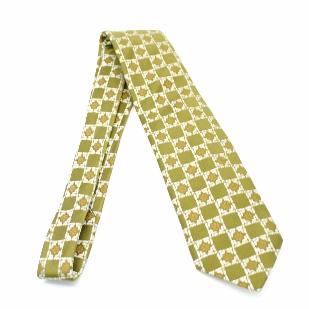 Tommy Bahama Green Brown Floral Check Hand Sewn Long‎ Wide Silk Tie